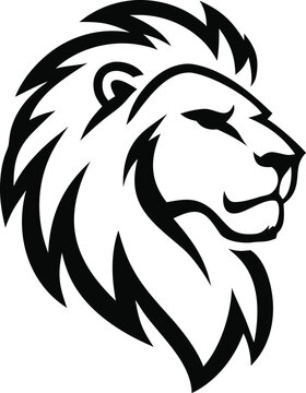 Profile lion head silhouette with stylized sharp mane in black vector for tattoo and emblem design