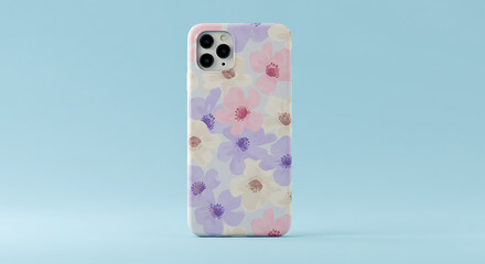 Smartphone with fashion-themed case, centered on plain background