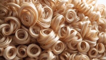 Close-up of blonde hair curls with intricate detail and texture.