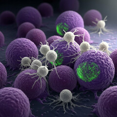 Microscopic View Of Immune System Cells Attacking Pathogens