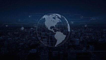 Abstract Globe Network Connection Digital Futuristic Cityscape Technology Overlay