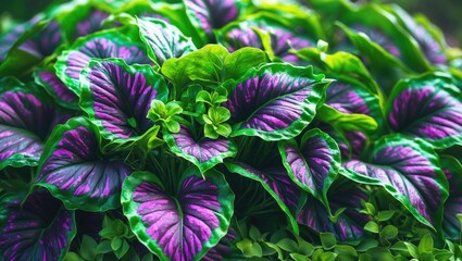 Vibrant purple and green leaves of a plant with the name 1957.