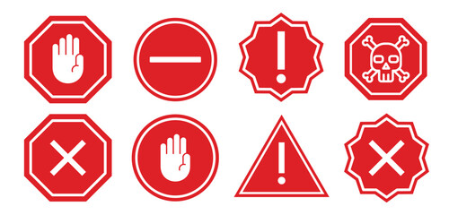 Red Warning and Prohibition Signs Icon Set &ndash; Vector Symbols of Danger, Stop, Alert, and Restricted Areas