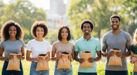 Happy Diverse Group Of Young Adults Volunteering Outdoors