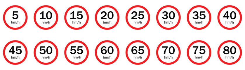 Speed Limit Road Sign Vector Set – Red Circle Traffic Icons for Safety and Business Communication