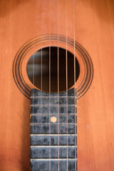 Obraz premium Acoustic guitar neck. Background for inscriptions. Wallpaper for screensaver