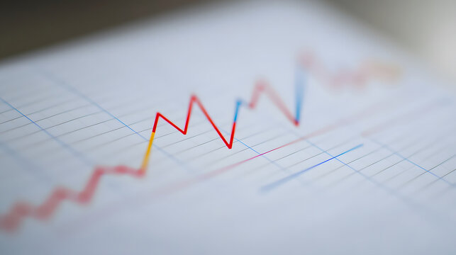 Close-up of a graph showing fluctuating trends. Financial data and analysis concept.