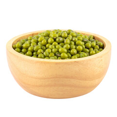 Vegetable green beans in wooden bowl isolated on white transparent background