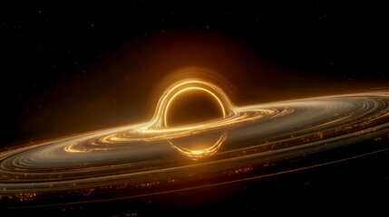 Fototapeta premium Black Hole with Accretion Disk and Gravitational Lensing Effects in Deep Space Abstract Image Concept