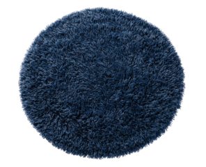 Round, deep indigo rug with plush pile