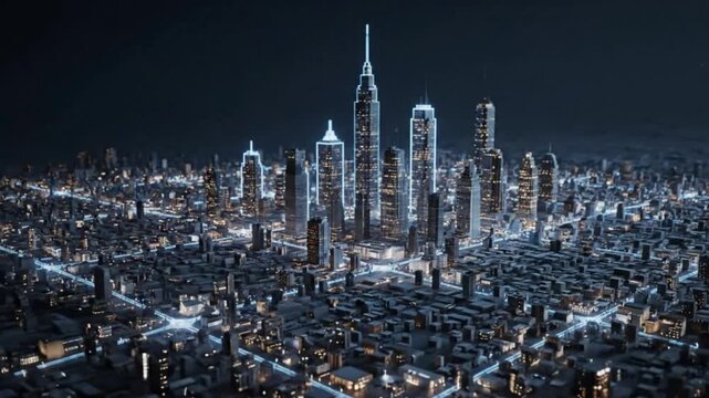 Procedural City Growing From Ground with Light Pulses