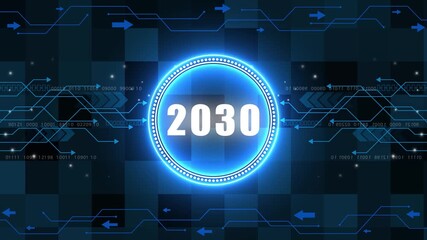 2030 text with screen effects of technological failures. Concept of counting years. New Year celebration. Future and futuristic technology concept. - Powered by Adobe
