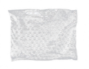 Clear bubble wrap packaging against black background