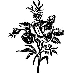 A classic vintage illustration of a rose bouquet. Hand-drawn floral design with an engraved, antique aesthetic for decoration.