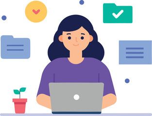 Modern Flat Vector Illustration of a Woman Organizing Tasks