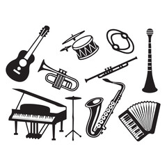 Vector art of collection of musical instruments isolated on white background