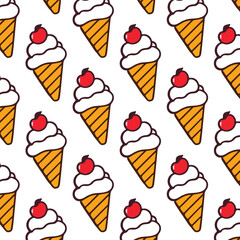 Seamless Pattern of Ice Cream on white color background
