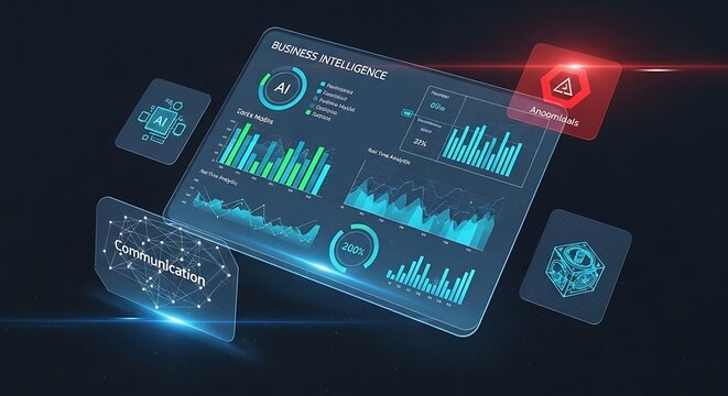 Futuristic Business Intelligence Dashboard with AI Integration and Communication Interface for Data Analysis and Anomaly Detection