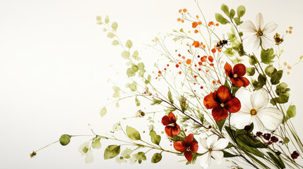 Watercolor botanical illustration of vibrant flowers and greenery, showcasing beauty and elegance in nature