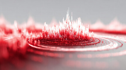 Vibrant Red Digital Soundscape: A Captivating CGI Interpretation of Audio Frequencies, Amplifying Sensory Perception through Visual Artistry
