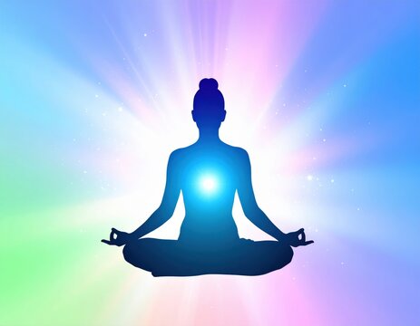 Abstract line art of meditating human silhouette on soft gradient background, minimalist wellness concept, modern spiritual artwork, peaceful and calming illustration