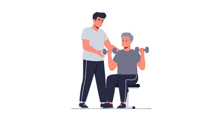 Elderly Man Strengthening Muscles with Personal Trainer Guidance for Physical Wellbeing and Health, Fitness, Exercise and Active Retirement Lifestyles
