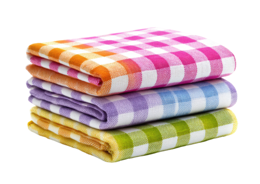 Stack of colorful checkered kitchen cloths
