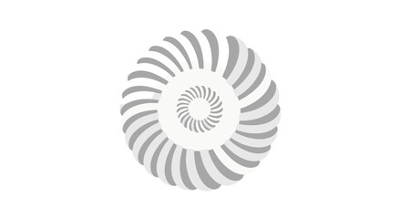 Obraz premium Minimalist design featuring a geometric turbine style shape with repeating spiral patterns in shades of gray and white against a stark white backdrop