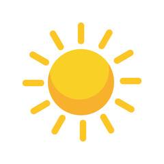 Vector illustration of a bright yellow sun with sun rays representing warmth, summer, energy and brightness in a minimalist flat design
