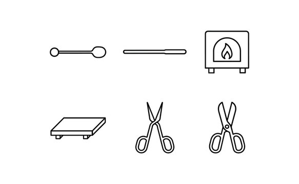 simple outline stroke icon items monoline icons style isolated on white background glassblow (tools): blowpipe punty furnace marver jacks shears