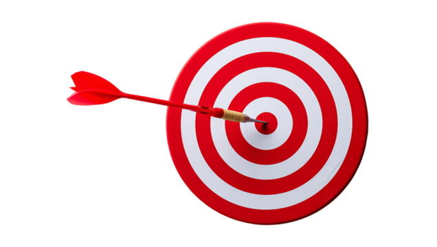 red dart hitting target isolated on transparent background