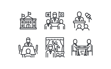 simple outline stroke icon items monoline icons style isolated on white background foreign ambassador (scenes): embassy international summit press briefing meeting room cultural event
