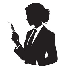 Silhouette of businesswoman examining a pen vector