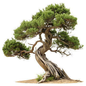 Twisted juniper bonsai tree isolated on transparent background