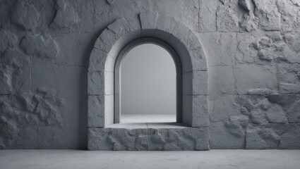 A stone archway opening in a gray brick wall.