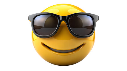 A cool emoji with sunglasses isolated on transparent background, expressing happiness and positivity in a cheerful and optimistic way