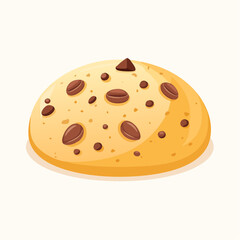 Vector illustration of a delicious coffee bean and chocolate chip cookie. A sweet baked dessert snack isolated on a light background.