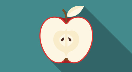 Minimalist apple slice illustration showcasing a healthy lifestyle on an aquamarine backdrop for modern digital usage