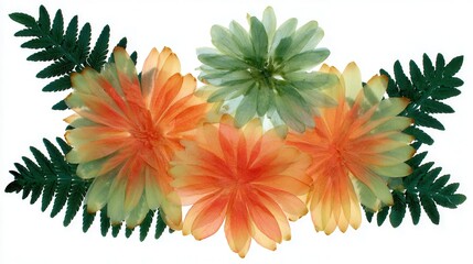 Beautiful orange green flowers with fern leaves
