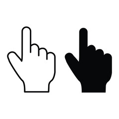 Hand index pointer click icon vector outline silhouette tap gesture cursor symbol user interface navigation touch screen press click.