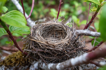 
Spring nest with parent bird's feet visible