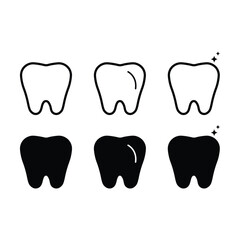 Tooth dental care icon set vector illustration clean healthy smile hygiene symbol for clinic treatment in flat minimal design outline.