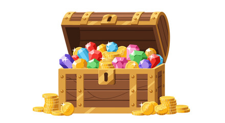 Illustration showcasing an open treasure chest overflowing with sparkling gems and gold coins representing wealth and prosperity