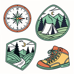 Camping and outdoor adventure icons isolated on white background in color