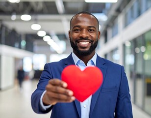 Businessman holding a red heart