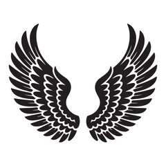 Black Silhouette of Stylized Angel Wings black and white