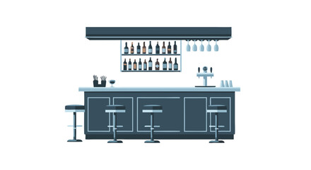 Elegant vector illustration showcasing a stylish bar setup with assorted bottles and glassware perfectly arranged for design projects