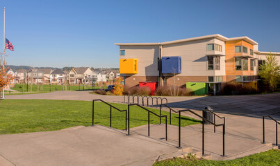 Fototapeta premium Neighborhood high school and park in Wilsonville Oregon.