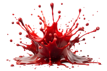 Vibrant red paint splash creating a dynamic and abstract shape isolated on transparent background, perfect for modern design and graphic elements