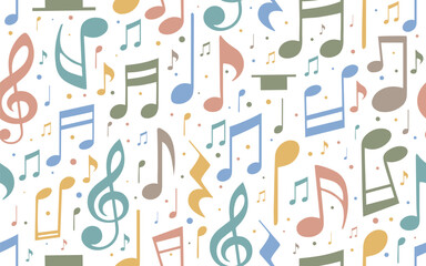 Cute seamless pattern with musical notes. Bright and educational background for children’s products, nursery décor, bedding sets, stationery